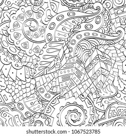 Tracery seamless pattern. Mehndi design. Ethnic monochrome binary doodle texture. Curved doodling black and white background. Vector