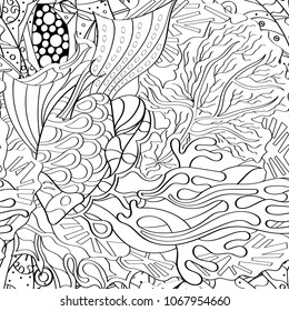 Tracery seamless pattern. Mehndi design. Ethnic monochrome binary doodle texture. Curved doodling black and white background. Vector