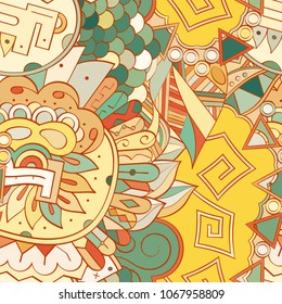 Tracery seamless pattern. Mehndi design. Ethnic colorful doodle texture. Curved doodling background. Vector