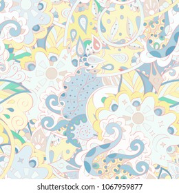 Tracery seamless pattern. Mehndi design. Ethnic colorful doodle texture. Curved doodling background. Vector