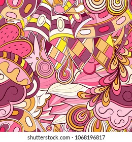Tracery seamless pattern. Mehndi design. Ethnic colorful doodle texture. Curved doodling background. Vector