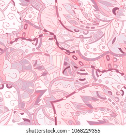 Tracery seamless pattern. Mehndi design. Ethnic colorful doodle texture. Curved doodling background. Vector