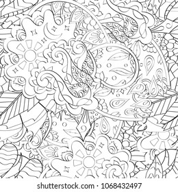 Tracery seamless pattern. Mehndi design. Ethnic monochrome binary doodle texture. Curved doodling black and white background. Vector