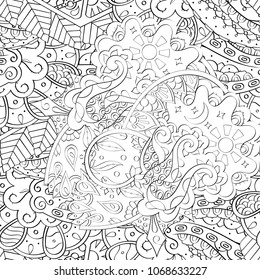 Tracery seamless pattern. Mehndi design. Ethnic monochrome binary doodle texture. Curved doodling black and white background. Vector