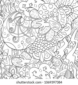 Tracery seamless pattern. Mehndi design. Ethnic monochrome binary doodle texture. Curved doodling black and white background. Vector