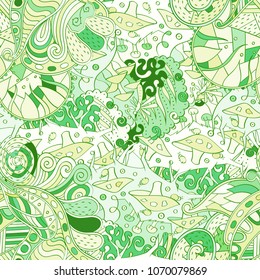 Tracery seamless pattern. Mehndi design. Ethnic colorful doodle texture. Curved doodling background. Vector