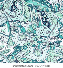 Tracery seamless pattern. Mehndi design. Ethnic colorful doodle texture. Curved doodling background. Vector