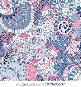 Tracery seamless pattern. Mehndi design. Ethnic colorful doodle texture. Curved doodling background. Vector