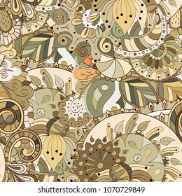 Tracery seamless pattern. Mehndi design. Ethnic colorful doodle texture. Curved doodling background. Vector