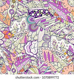Tracery seamless pattern. Mehndi design. Ethnic colorful doodle texture. Curved doodling background. Vector