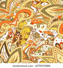 Tracery seamless pattern. Mehndi design. Ethnic colorful doodle texture. Curved doodling background. Vector