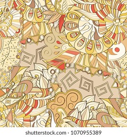 Tracery seamless pattern. Mehndi design. Ethnic colorful doodle texture. Curved doodling background. Vector