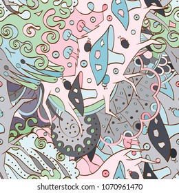 Tracery seamless pattern. Mehndi design. Ethnic colorful doodle texture. Curved doodling background. Vector