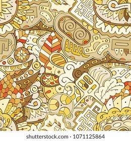 Tracery seamless pattern. Mehndi design. Ethnic colorful doodle texture. Curved doodling background. Vector