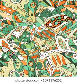 Tracery seamless pattern. Mehndi design. Ethnic colorful doodle texture. Curved doodling background. Vector