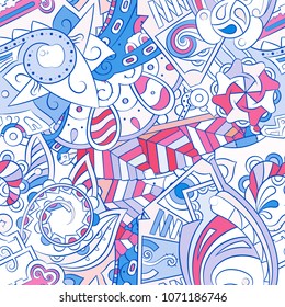 Tracery seamless pattern. Mehndi design. Ethnic colorful doodle texture. Curved doodling background. Vector