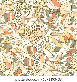 Tracery seamless pattern. Mehndi design. Ethnic colorful doodle texture. Curved doodling background. Vector