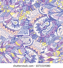 Tracery seamless pattern. Mehndi design. Ethnic colorful doodle texture. Curved doodling background. Vector