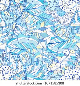Tracery seamless pattern. Mehndi design. Ethnic colorful doodle texture. Curved doodling background. Vector