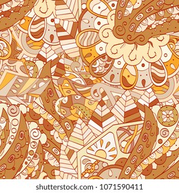 Tracery seamless pattern. Mehndi design. Ethnic colorful doodle texture. Curved doodling background. Vector