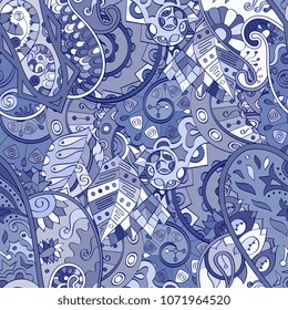 Tracery seamless pattern. Mehndi design. Ethnic colorful doodle texture. Curved doodling background. Vector