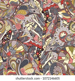 Tracery seamless pattern. Mehndi design. Ethnic colorful doodle texture. Curved doodling background. Vector