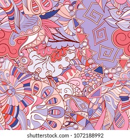 Tracery seamless pattern. Mehndi design. Ethnic colorful doodle texture. Curved doodling background. Vector