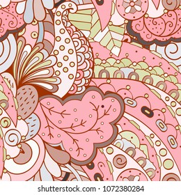 Tracery seamless pattern. Mehndi design. Ethnic colorful doodle texture. Curved doodling background. Vector