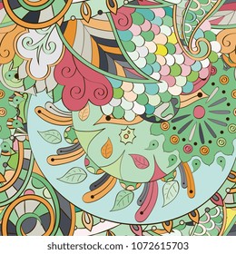 Tracery seamless pattern. Mehndi design. Ethnic colorful doodle texture. Curved doodling background. Vector