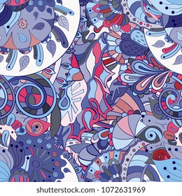 Tracery seamless pattern. Mehndi design. Ethnic colorful doodle texture. Curved doodling background. Vector