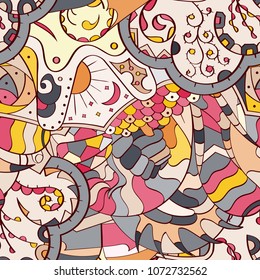 Tracery seamless pattern. Mehndi design. Ethnic colorful doodle texture. Curved doodling background. Vector