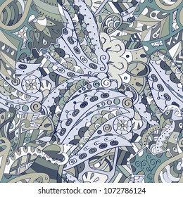 Tracery seamless pattern. Mehndi design. Ethnic colorful doodle texture. Curved doodling background. Vector