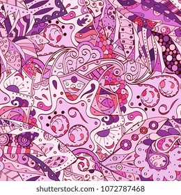 Tracery seamless pattern. Mehndi design. Ethnic colorful doodle texture. Curved doodling background. Vector