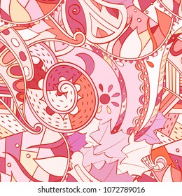 Tracery seamless pattern. Mehndi design. Ethnic colorful doodle texture. Curved doodling background. Vector