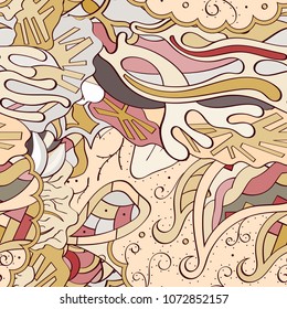 Tracery seamless pattern. Mehndi design. Ethnic colorful doodle texture. Curved doodling background. Vector