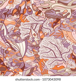 Tracery seamless pattern. Mehndi design. Ethnic colorful doodle texture. Curved doodling background. Vector