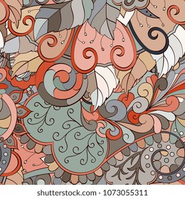 Tracery seamless pattern. Mehndi design. Ethnic colorful doodle texture. Curved doodling background. Vector