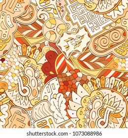 Tracery seamless pattern. Mehndi design. Ethnic colorful doodle texture. Curved doodling background. Vector