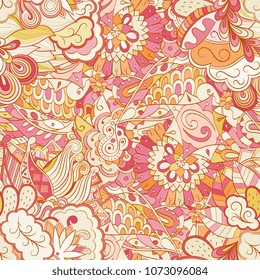 Tracery seamless pattern. Mehndi design. Ethnic colorful doodle texture. Curved doodling background. Vector