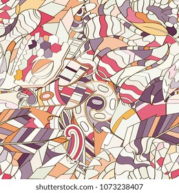 Tracery seamless pattern. Mehndi design. Ethnic colorful doodle texture. Curved doodling background. Vector