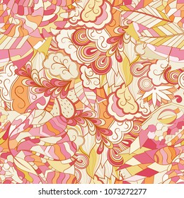 Tracery seamless pattern. Mehndi design. Ethnic colorful doodle texture. Curved doodling background. Vector