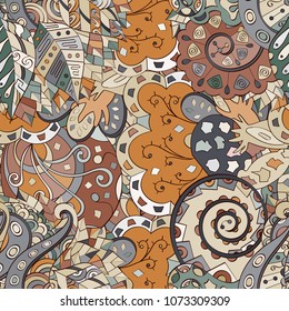 Tracery seamless pattern. Mehndi design. Ethnic colorful doodle texture. Curved doodling background. Vector