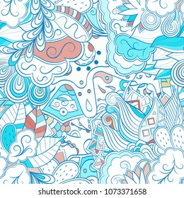 Tracery seamless pattern. Mehndi design. Ethnic colorful doodle texture. Curved doodling background. Vector