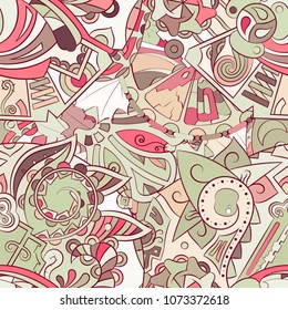 Tracery seamless pattern. Mehndi design. Ethnic colorful doodle texture. Curved doodling background. Vector