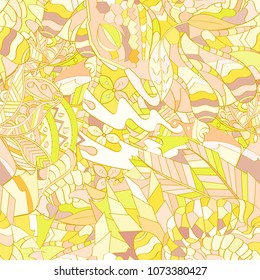 Tracery seamless pattern. Mehndi design. Ethnic colorful doodle texture. Curved doodling background. Vector