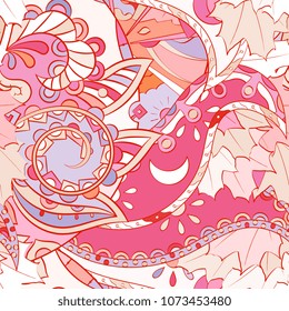 Tracery seamless pattern. Mehndi design. Ethnic colorful doodle texture. Curved doodling background. Vector