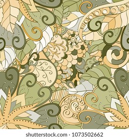 Tracery seamless pattern. Mehndi design. Ethnic colorful doodle texture. Curved doodling background. Vector