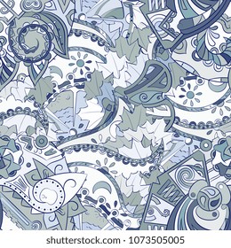 Tracery seamless pattern. Mehndi design. Ethnic colorful doodle texture. Curved doodling background. Vector
