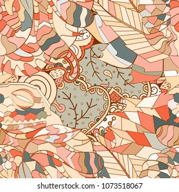 Tracery seamless pattern. Mehndi design. Ethnic colorful doodle texture. Curved doodling background. Vector