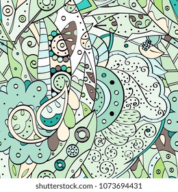 Tracery seamless pattern. Mehndi design. Ethnic colorful doodle texture. Curved doodling background. Vector